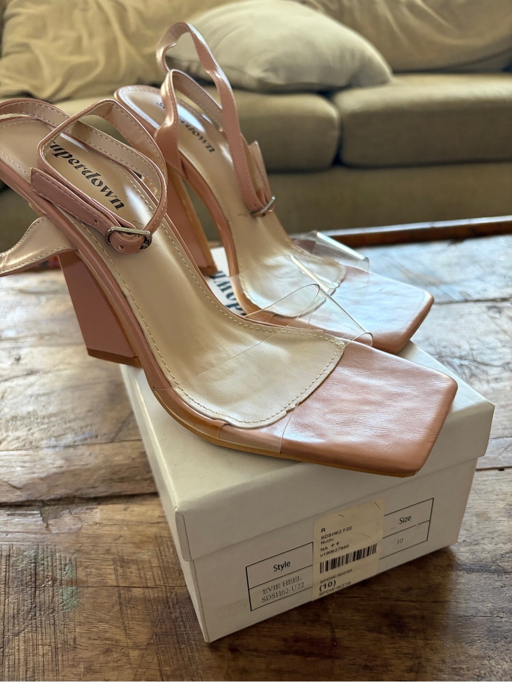 Superdown Evie Nude Clear Strap Block Heel Sandals from Revolve